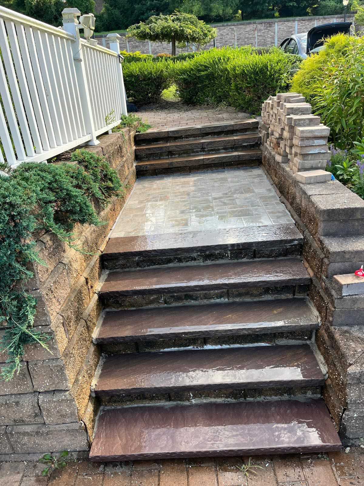 Bright clean sidewalk after pressure washing